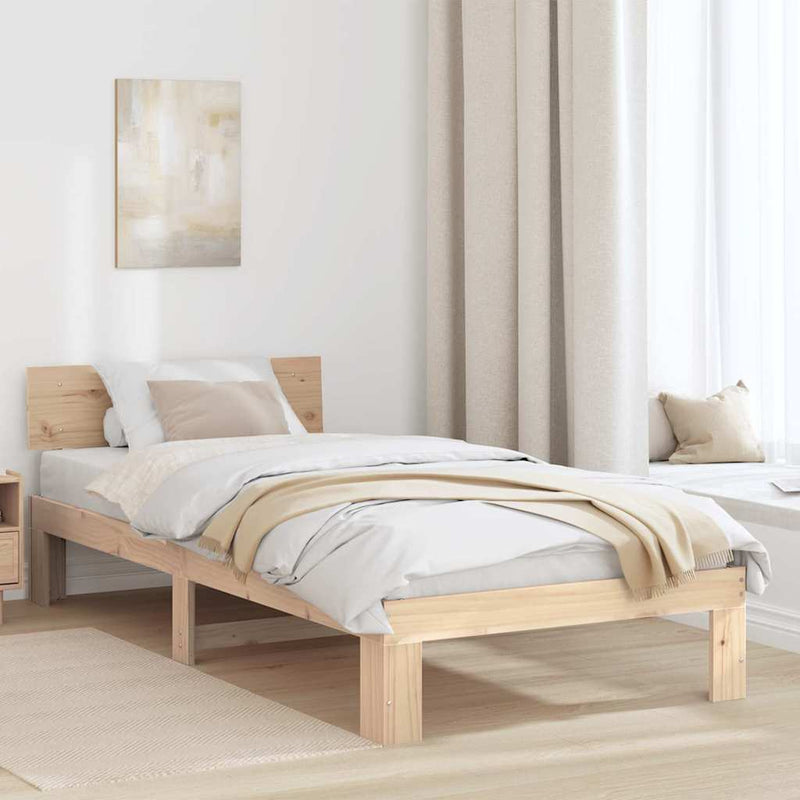 Cadru de pat cu headboard natural 80 x 200 cm Lemn de pin masiv