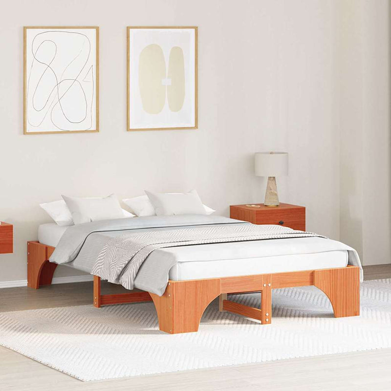 Cadru de pat Maroniu cerat 135 x 190 cm Lemn de pin masiv