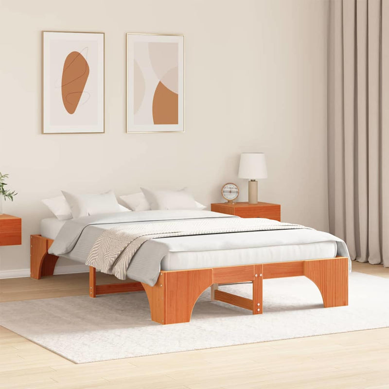 Cadru de pat Maroniu cerat 135 x 190 cm Lemn de pin masiv