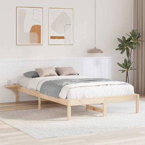 Cadru de pat natural 135 x 190 cm Lemn de pin masiv