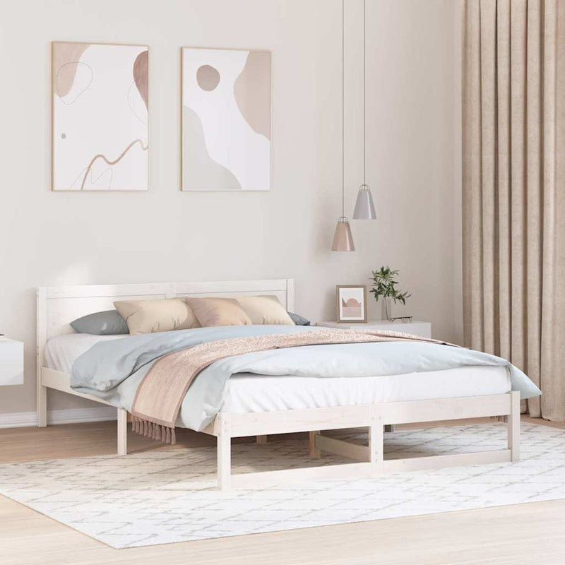 Cadru de pat cu headboard Alb 150 x 200 cm Lemn de pin masiv