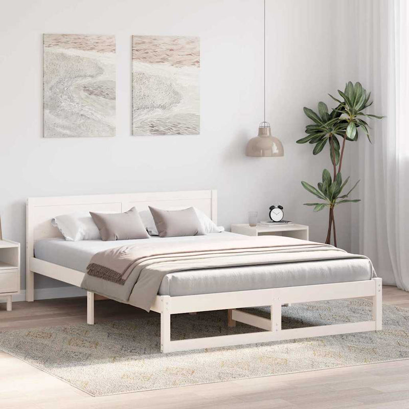 Cadru de pat cu headboard Alb 140 x 200 cm Lemn de pin masiv
