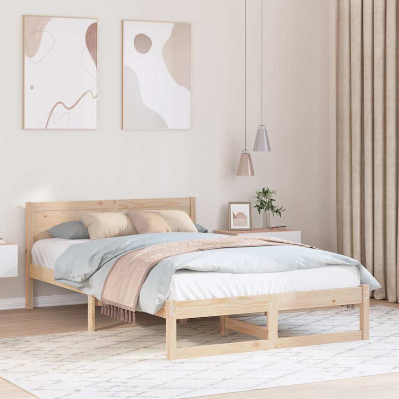 Cadru de pat natural 135 x 190 cm Lemn de pin masiv