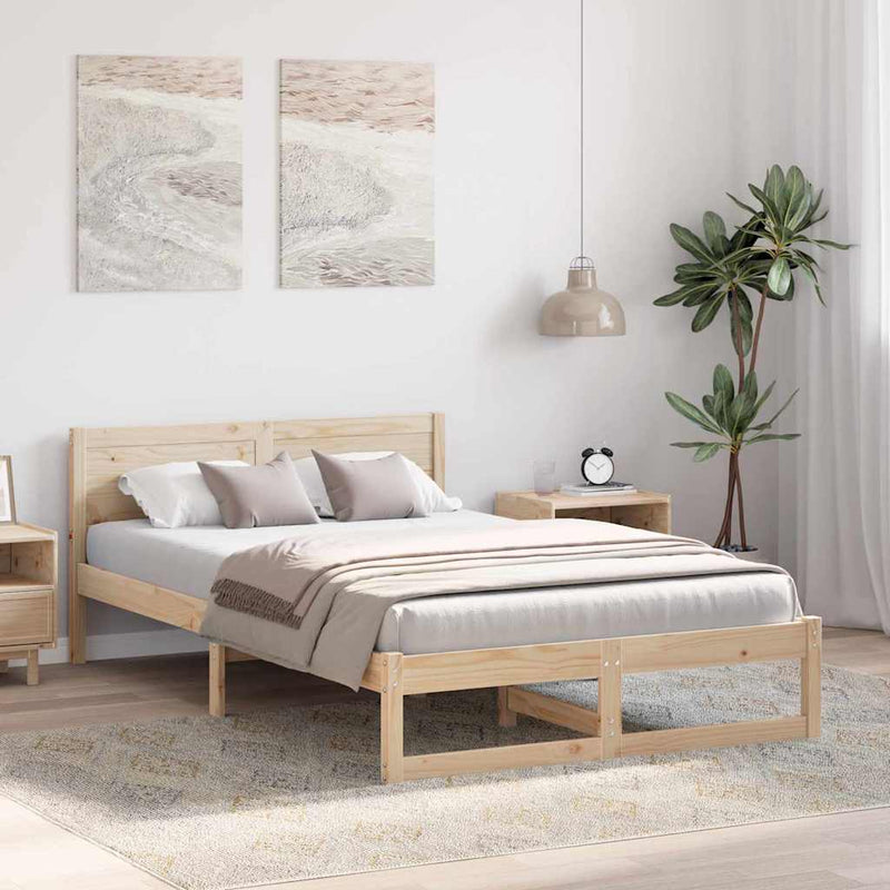 Cadru de pat natural 135 x 190 cm Lemn de pin masiv
