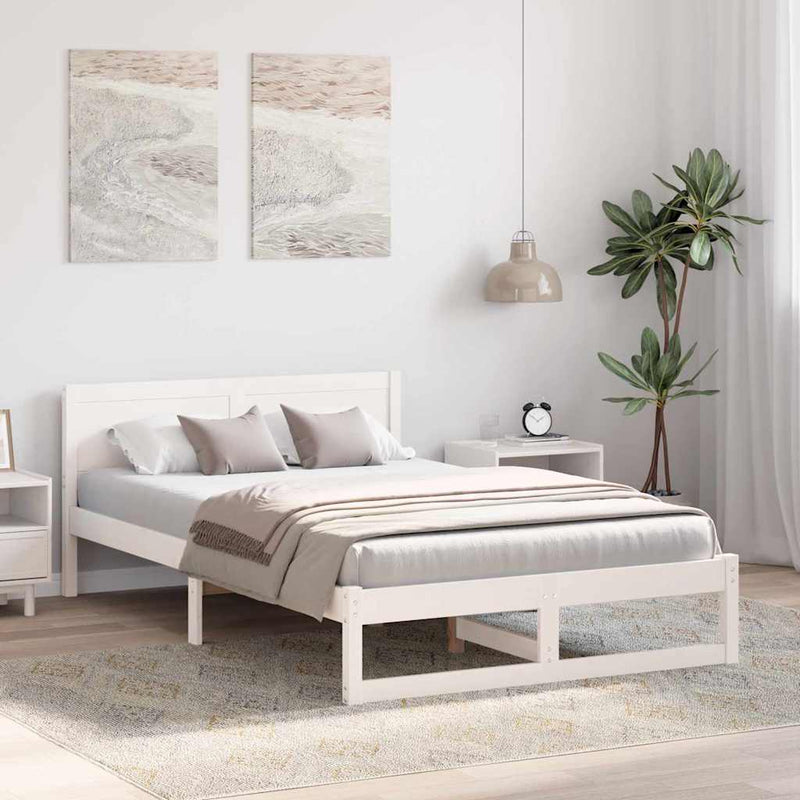 Cadru de pat cu headboard Alb 135 x 190 cm Lemn de pin masiv