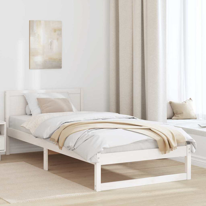 Cadru de pat cu headboard Alb 100 x 200 cm Lemn de pin masiv