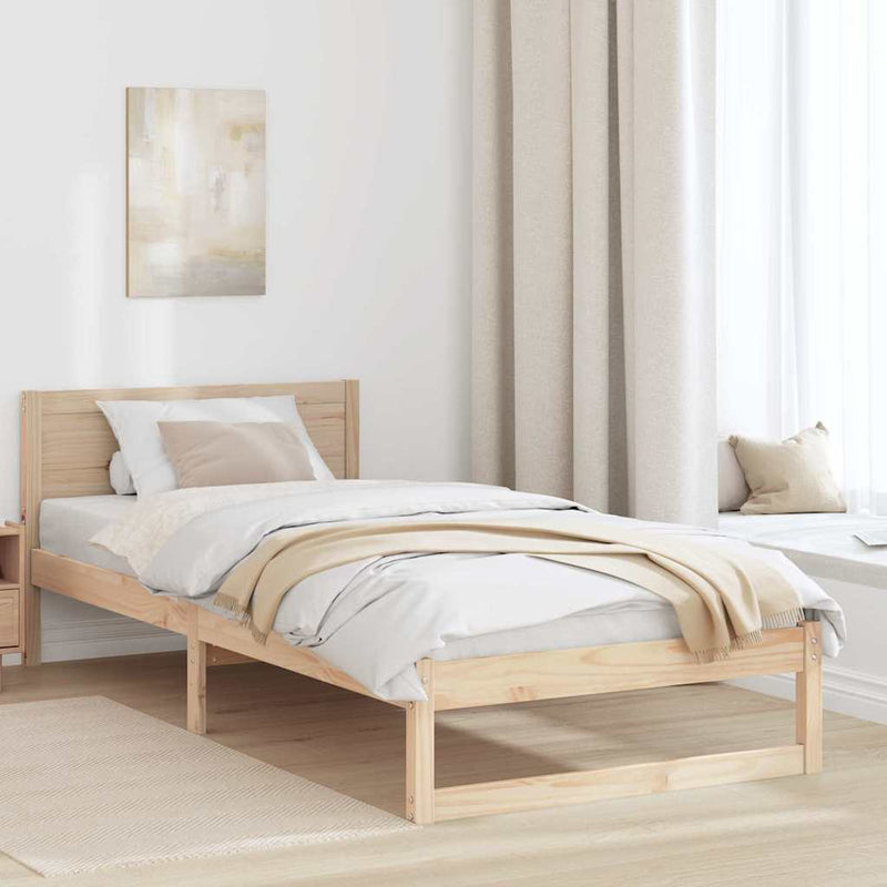 Cadru de pat cu headboard natural 90 x 190 cm Lemn de pin masiv