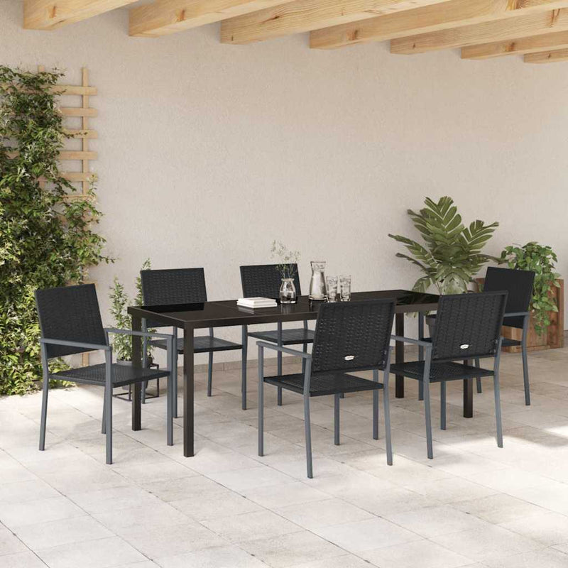Set de masă pentru grădină 7 buc. Negru Ratan PE