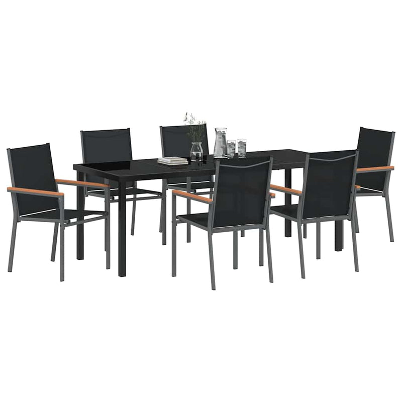 Set de masă pentru grădină 7 buc. Negru