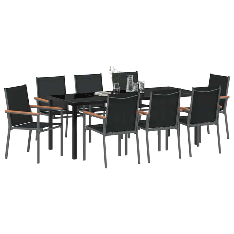 Set de masă pentru grădină 9 buc. Negru