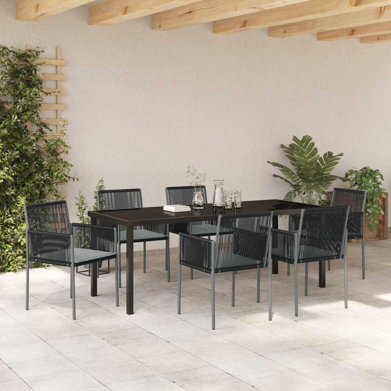 Set de masă pentru grădină 7 buc. Negru Ratan PE