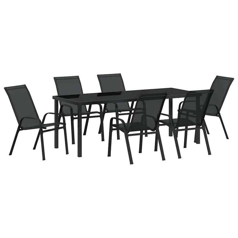 Set de masă pentru grădină 7 buc. Negru