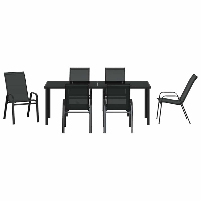 Set de masă pentru grădină 7 buc. Negru