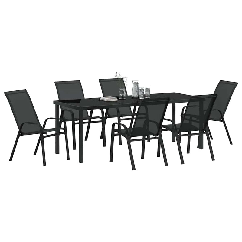 Set de masă pentru grădină 7 buc. Negru