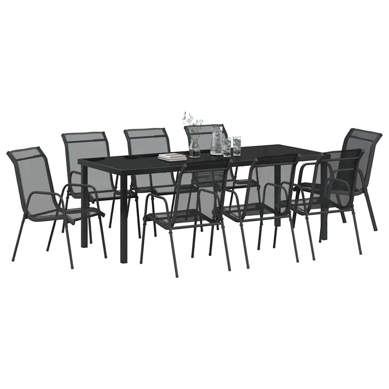 Set de masă pentru grădină 9 buc. Negru