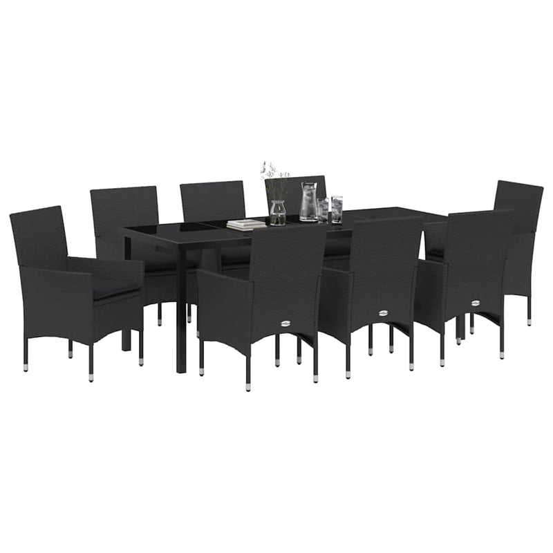Set de masă pentru grădină 9 buc. Negru poliratan