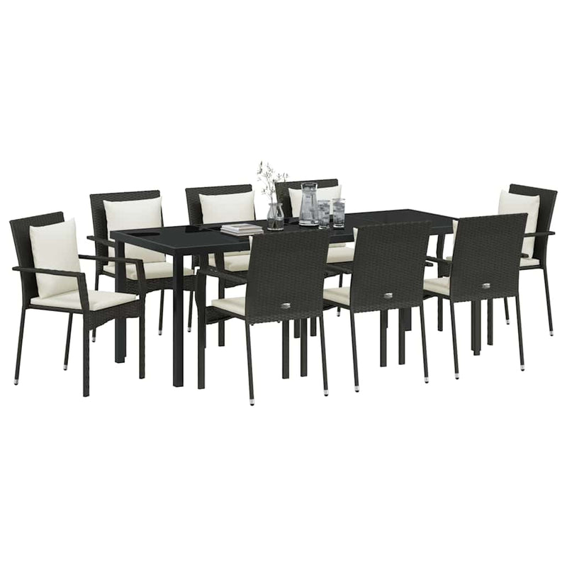 Set de masă pentru grădină 9 buc. Negru poliratan