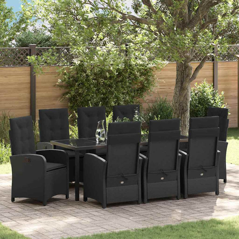 Set de masă pentru grădină 9 buc. Negru poliratan