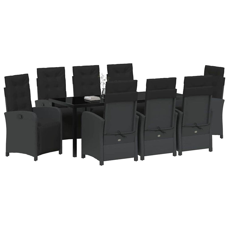 Set de masă pentru grădină 9 buc. Negru poliratan