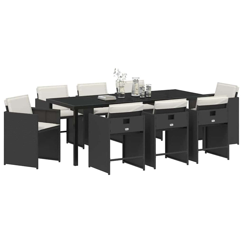 Set de masă pentru grădină 9 buc. Negru poliratan
