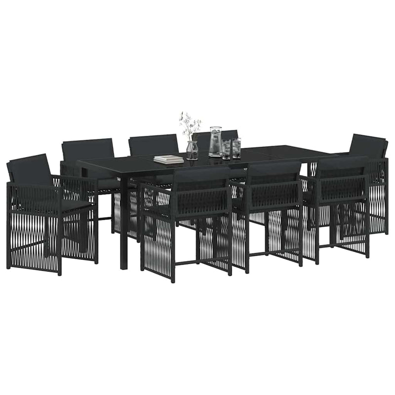 Set de masă pentru grădină 9 buc. Negru poliratan