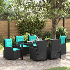 Set de masă pentru grădină 7 buc. Negru Rattan poli