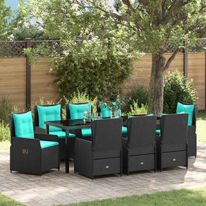 Set de masă pentru grădină 9 buc. Negru Rattan poli