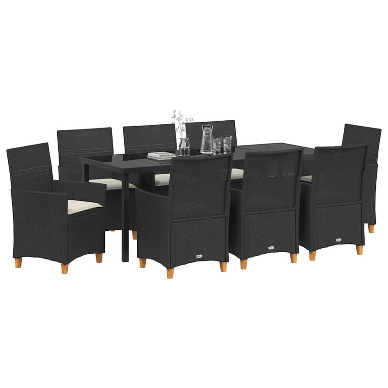 Set de masă pentru grădină 9 buc. Negru poliratan