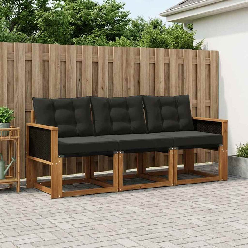 Set de canapele de exterior 3 buc. Natural și Negru