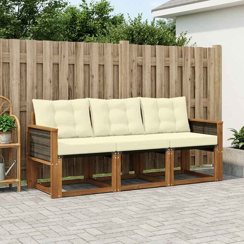 Set de canapele de exterior 3 buc. Natural și Crem