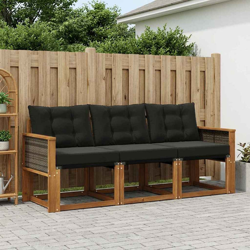 Set de canapele de exterior 3 buc. Natural și Negru