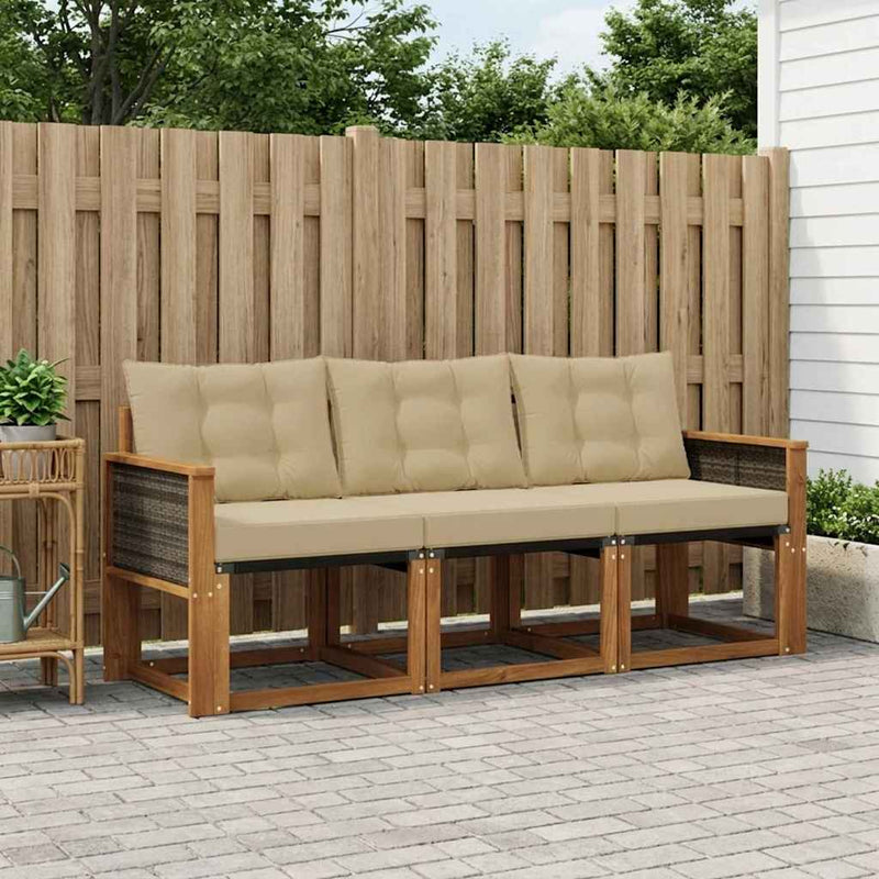 Set de canapele de exterior 3 buc. Natural și Bej