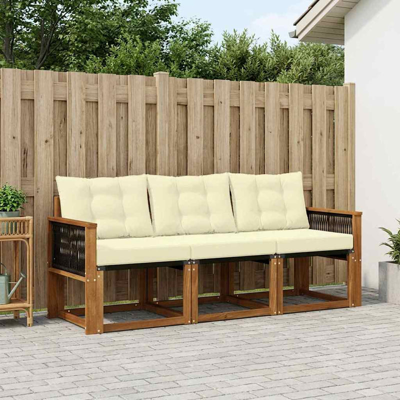 Set de canapele de exterior 3 buc. Natural și Crem