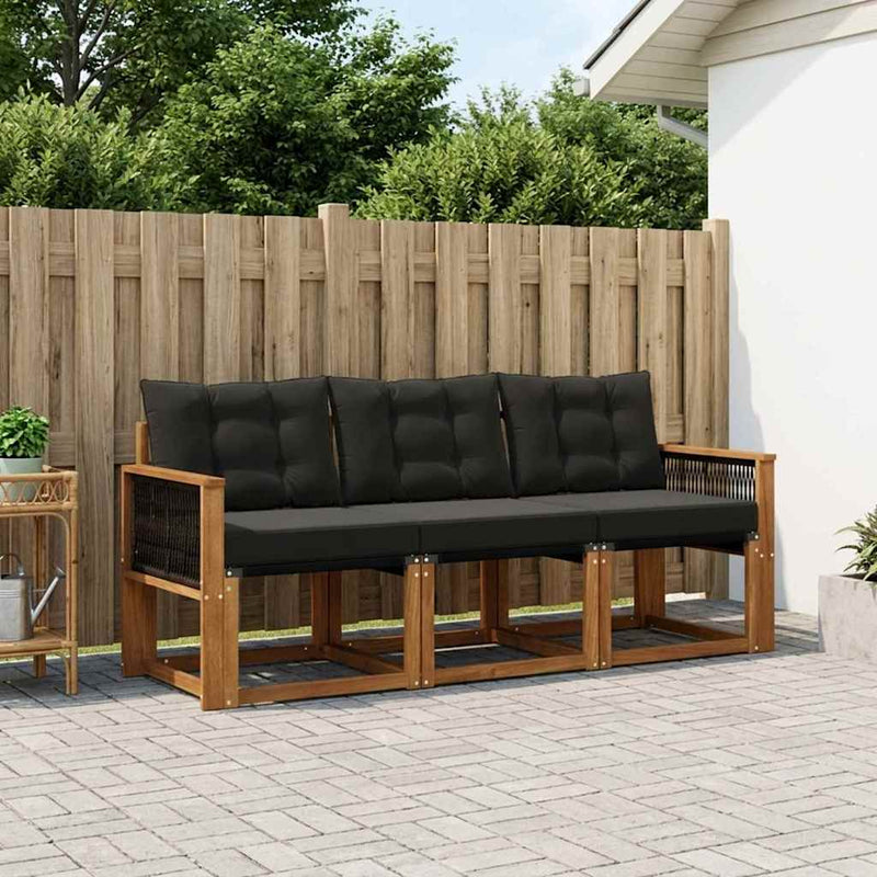 Set de canapele de exterior 3 buc. Natural și Negru