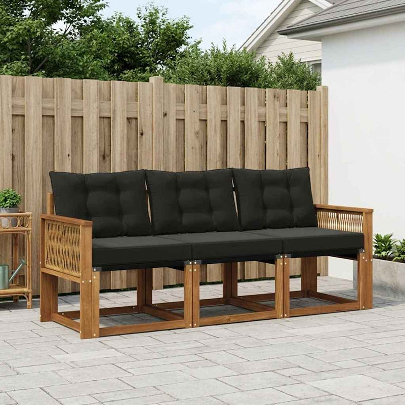 Set de canapele de exterior 3 buc. Natural și Negru