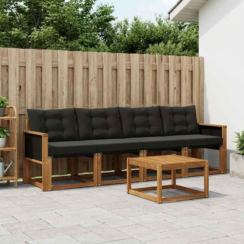 Set de canapele de exterior 5 buc. Natural și Negru