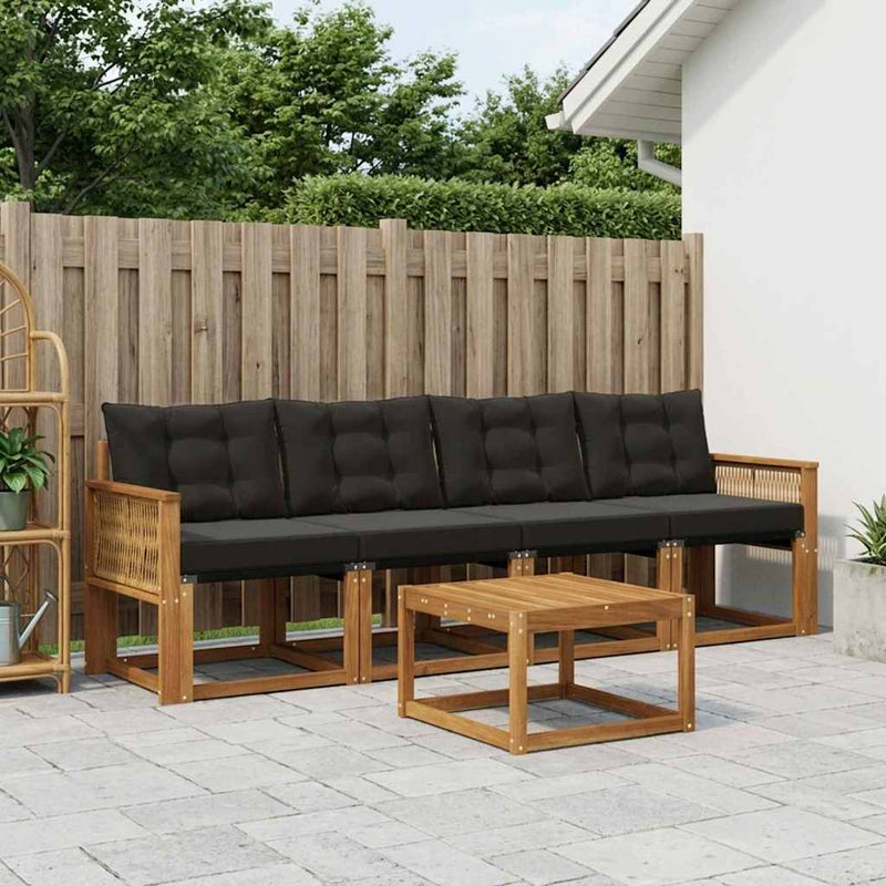 Set de canapele de exterior 5 buc. Natural și Negru