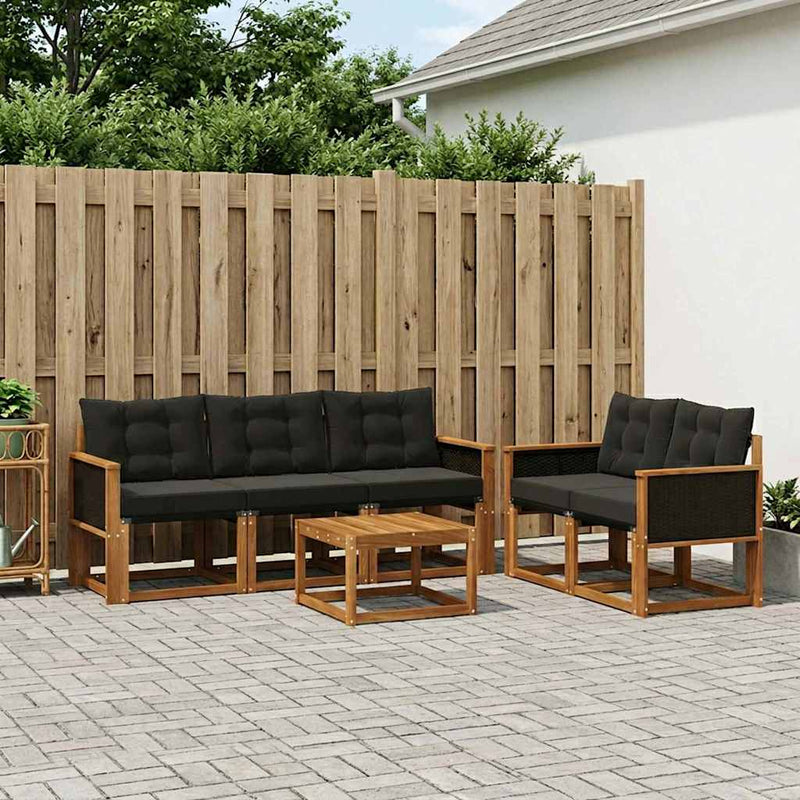 Set de canapele de exterior 6 buc. Natural și Negru