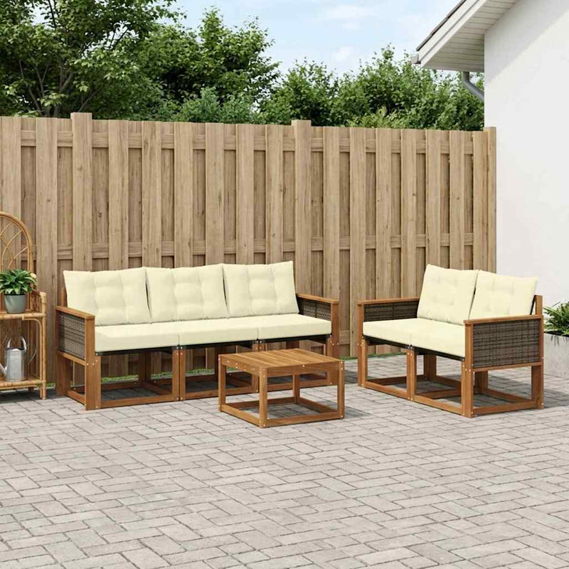 Set de canapele de exterior 6 buc. Natural și Crem