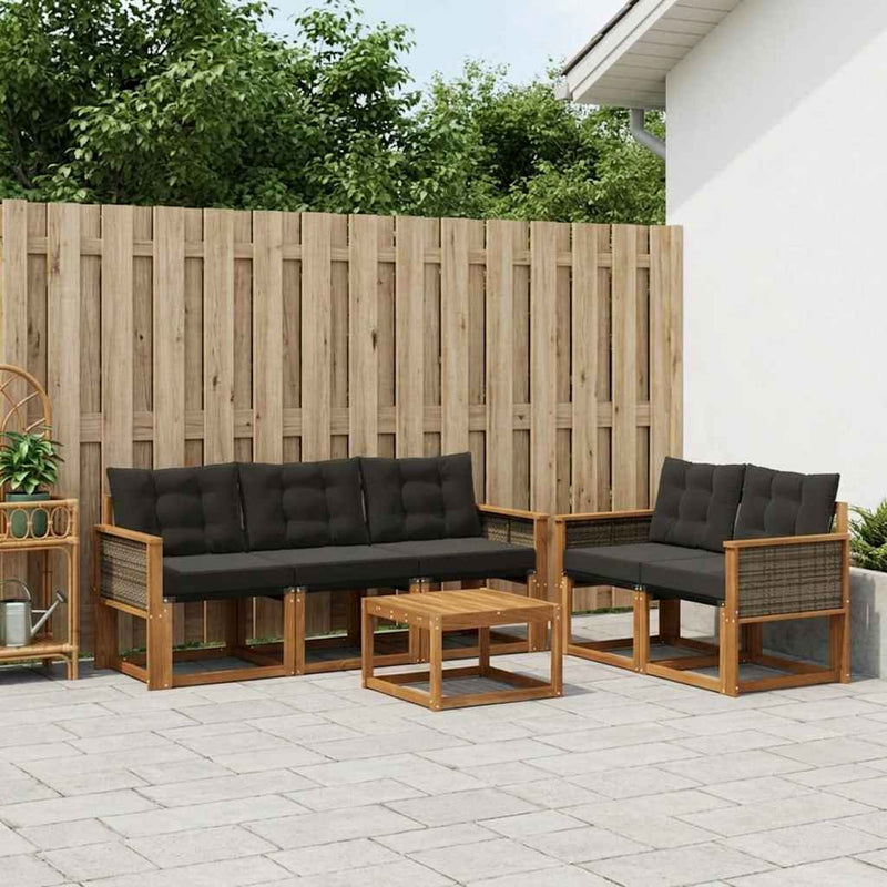 Set de canapele de exterior 6 buc. Natural și Negru