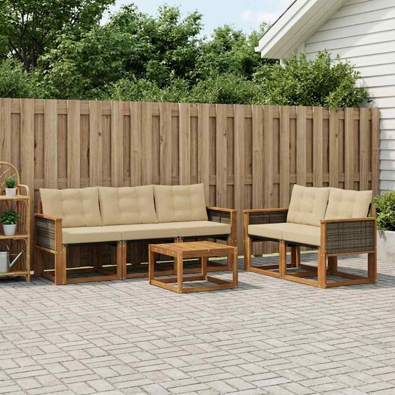 Set de canapele de exterior 6 buc. Natural și Bej