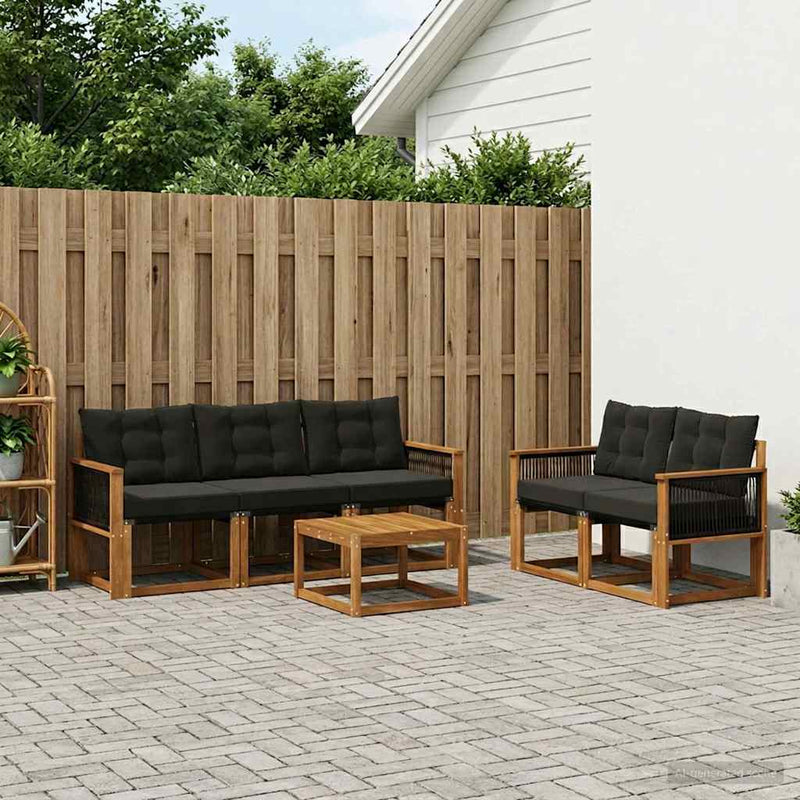 Set de canapele de exterior 6 buc. Natural și Negru