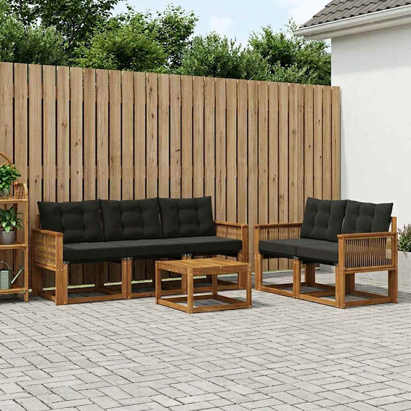 Set de canapele de exterior 6 buc. Natural și Negru