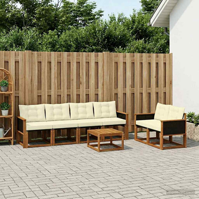Set de canapele de exterior 7 buc. Natural și Crem