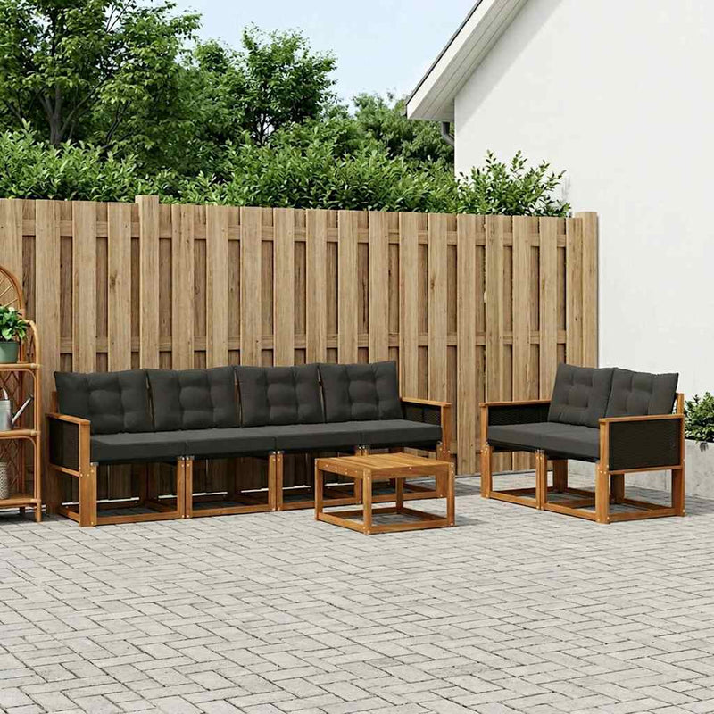 Set de canapele de exterior 7 buc. Natural și Negru