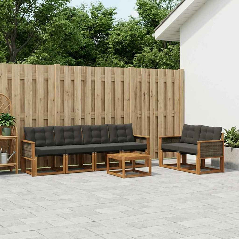Set de canapele de exterior 7 buc. Natural și Negru