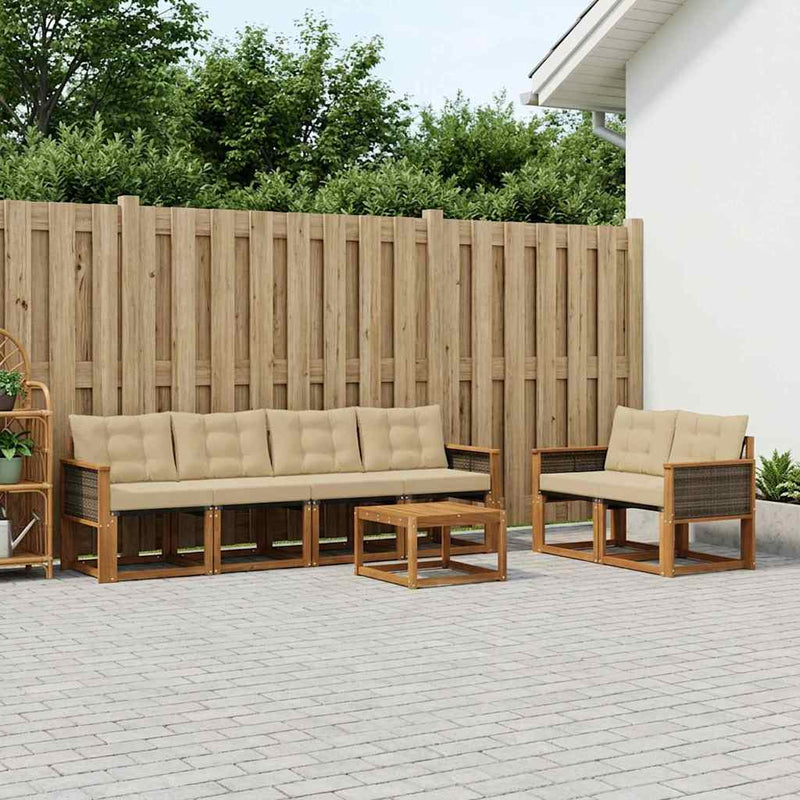Set de canapele de exterior 7 buc. Natural și Bej
