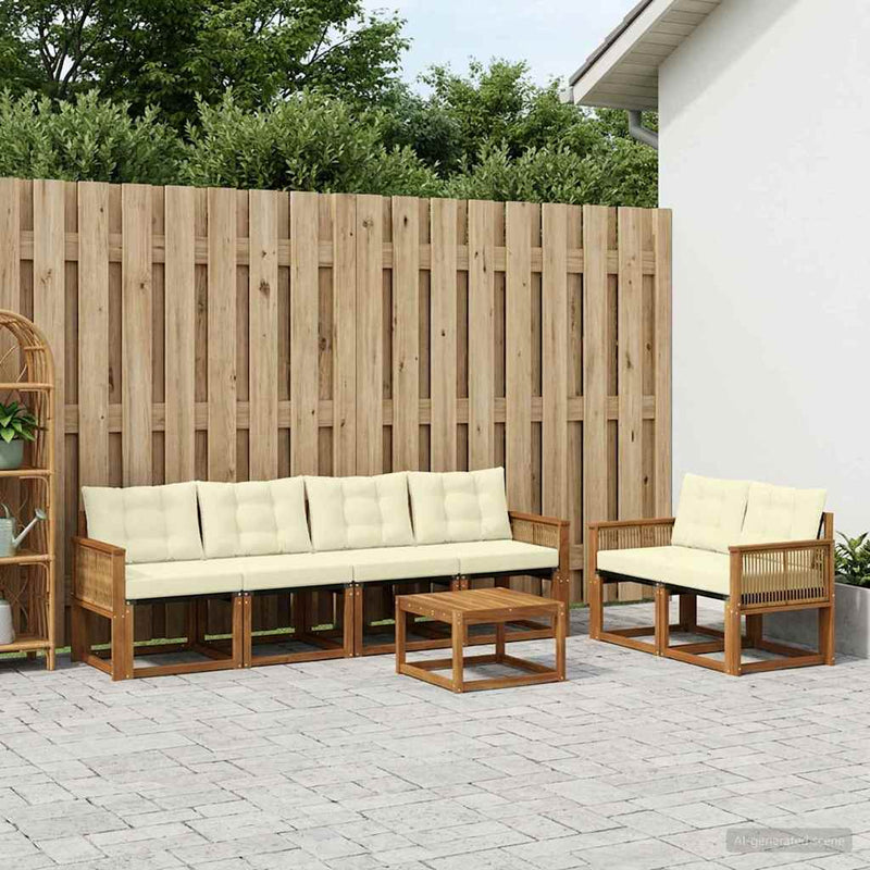 Set de canapele de exterior 7 buc. Natural și Crem