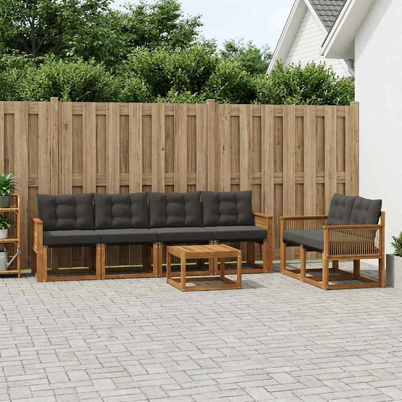 Set de canapele de exterior 7 buc. Natural și Negru
