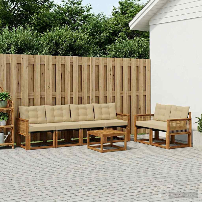 Set de canapele de exterior 7 buc. Natural și Bej